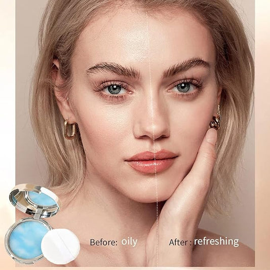 Oil Control Face Pressed Powder, Jelly Pressed Face Makeup Setting Powder, Non-Greasy, Full Coverage, Matte Finish, Long Lasting, Waterproof, Blue, For Oily Skin