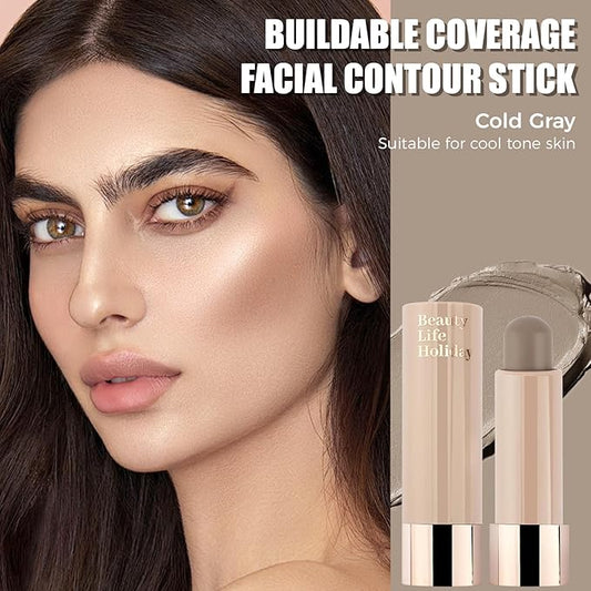 2PCS Contour Sticks, Natural Buildable Coverage Cream Contour Bronzer Stick,【Portable Travel Size】【Waterproof & Lightweight】【Long Lasting】Smooth Gliding Face Shaping Makeup, Cold Gray + Medium Gray