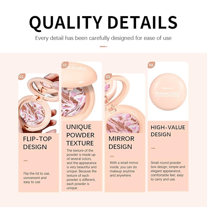 Baked Color Correcting Foundation – Lightweight Airy Finish Powder Makeup with Mirror, Subtle Glow, Oil Control, Long Lasting – Fine Texture for Smooth Light to Medium Coverage (#2 Tan)