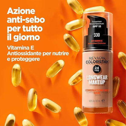 Revlon Colorstay Liquid Foundation Makeup with Pump 110 Ivory Combination/Oily Skin,1 Fl Oz (Pack of 2)