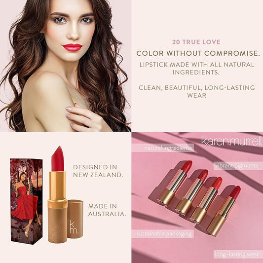 Karen Murrell - Natural Lip Stick - Lipstick 20 True Love - Dark Red Lipstick - Matte Finish, 100% Natural Ingredients, Moisturizes & Hydrates Lips - Paraben & Cruelty Free