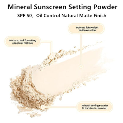 Go Ho Mineral Sunscreen Setting Powder Spray and 1PC Retractable Makeup Brush Kit,Loose Powder Sunscreen,Translucent,Hypoallergenic Oil Control Natural Matte Finish for Face,Scalp&Hair