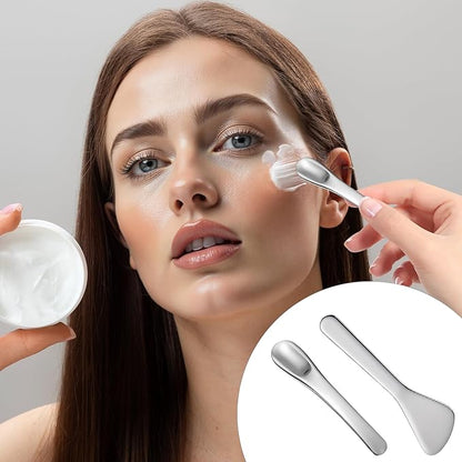 2Pcs Cosmetic Spatula, Reusable Mini Makeup Spatulas Stainless Steel Face Mask Applicator Cosmetic for Skincare Lotions for Sampling and Mixing Creams