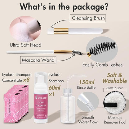 Lash Shampoo Concentrate Kit Lash Cleaning for Eyelash Extensions Anti-allergic Hypoallergenic and Non-irritation Cleanser for Salon & Home Use(Lash Shampoo Refill Kit)