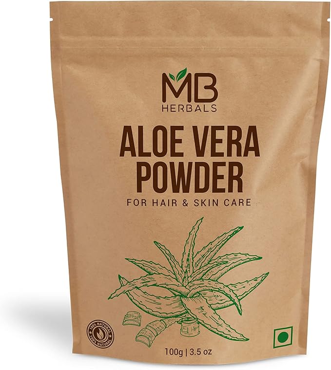 MB Herbals Aloe Vera Powder 3.5 oz / 100 Gram | Aloe barbadensis | for Face Packs and Hair Packs | External Use Only