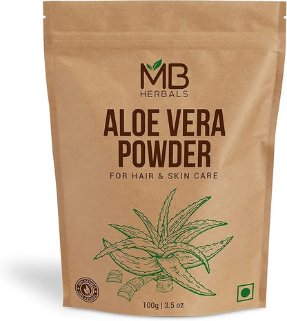 MB Herbals Aloe Vera Powder 3.5 oz / 100 Gram | Aloe barbadensis | for Face Packs and Hair Packs | External Use Only
