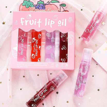 4 Pcs Fruit-Flavored Lip Gloss Set,Transparent Colorless Moisturizing Plumper Lip Lotion Rolling Ball Lip Oil Liquid Lipstick