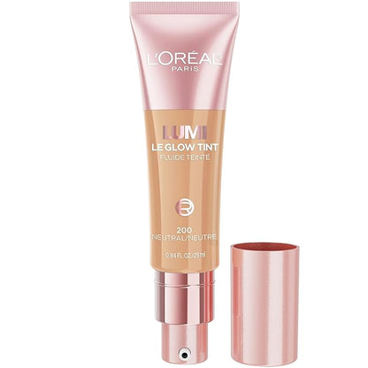 L'Oreal Paris Lumi Le Glow Skin Tint, Lightweight Water-Based Tinted Serum with Foundation-Like Coverage, Glow Illuminator, Neutral 200, 0.85 Fl Oz