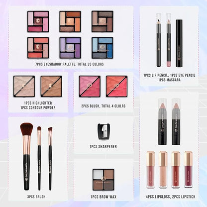 Color Nymph Makeup Kit For Women, Girls Makeup Set For Teens Professional Make Up Kits With Travel Case Full Cosmetics Kit w/ 35 Colors Eyeshadows Lipstick Blush Brushes Lipgloss Mascara