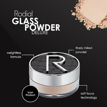 Rodial Glass Powder Mini 0.10oz., Skin Perfecting Loose Face Powder, Creamy Formula for a Natural Luminosity Glow, Finishing Powder for a Flawless Skin Look, Setting Powder