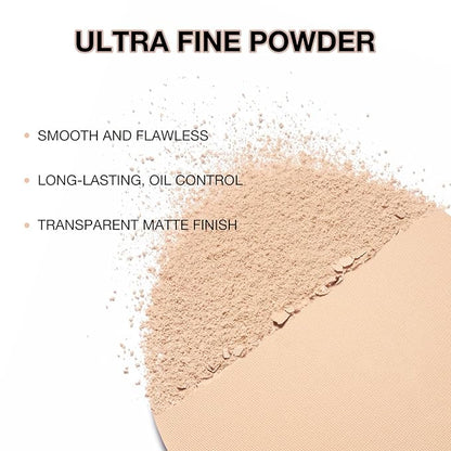 Matte Pressed Powder, Wet & Dry Concealer Foundation, Oil Control Flawless Setting Powder, Portable Face Makeup Compact with Puff Applicator
