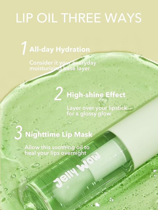 SHEGLAM Jelly Wow Hydrating Non-Sticky Lip Oil Moisturizing Plumping Lip Gloss - Green Apple Envy