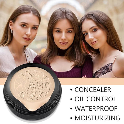 Mushroom Head Air Cushion CC Cream, Air Cushion CC Cream Foundation Covers Blemishes, Scars Easily and Smoothly, Mushroom Foundation Long Lasting, Intensely Moisturizing (Natural)