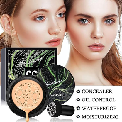 Air Cushion CC Cream Mushroom Head Foundation, Moisturizing BB Cream Makeup Long Lasting Matte Concealer (Buff Beige)