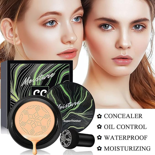 Air Cushion CC Cream Mushroom Head Foundation, Moisturizing BB Cream Makeup Long Lasting Matte Concealer (Buff Beige)