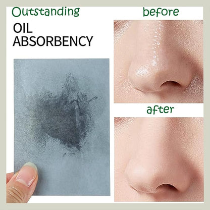 Natural Facial Oil Blotting Paper, 600 Counts Oil Absorbing Sheets for Face, Bamboo Charcoal Oil Absorbing Sheets for Oily Skin, Oil Control Film, Portable Oil Pad, Makeup Friendly