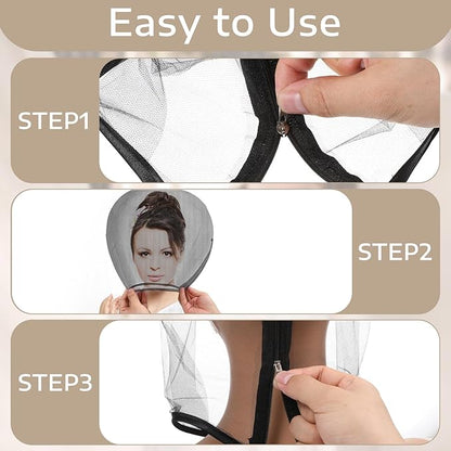 2 Pack Makeup Protector Hood for Face, Protects Hair and Make Up While Getting Dressed, Chiffon Makeup Hood Zipper Closure Face Cover for Women Beauty Weddings Black