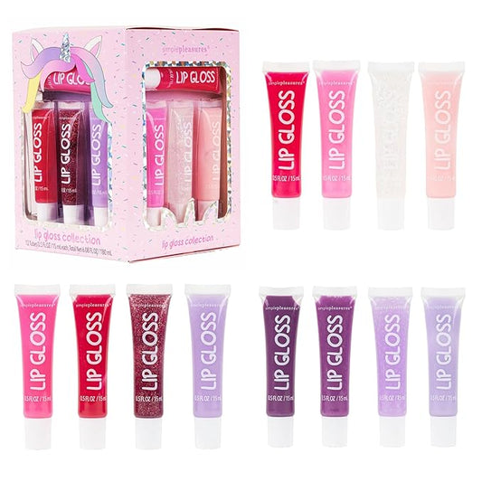 VOTUM Unicorn Lip Gloss Gift Set – 12pcs Assorted Flavors Moisturizing Shimmer Glossy Lip Gloss Squeeze Tubes Party Favor for Kids and Teens (Ages 5+)
