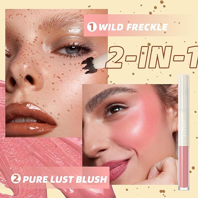 Double-Headed Freckle Blush Pen – 2-in-1 Faux Freckle Stamp & Soft Liquid Blush Duo, Waterproof Long-Lasting Freckles Tattoo Marker for Sunkissed Natural Look, Lightweight & Easy to Blend (04#)