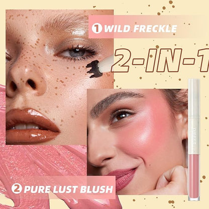 Double-Headed Freckle Blush Pen – 2-in-1 Faux Freckle Stamp & Soft Liquid Blush Duo, Waterproof Long-Lasting Freckles Tattoo Marker for Sunkissed Natural Look, Lightweight & Easy to Blend (04#)