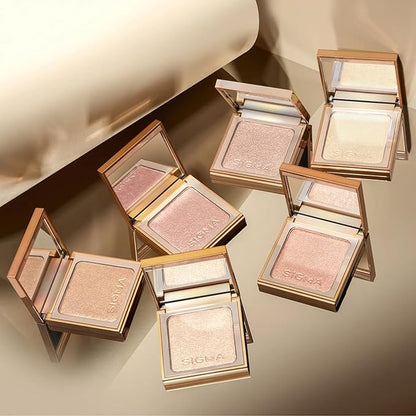 Sigma Beauty Highlighter Makeup – Illuminating Highlighting Powder for Face, Sheer Glimmer Face Highlighter for Cheeks, Cupid’s Bow, & Brow Bone (Sizzle, Rosy Gold Metallic)