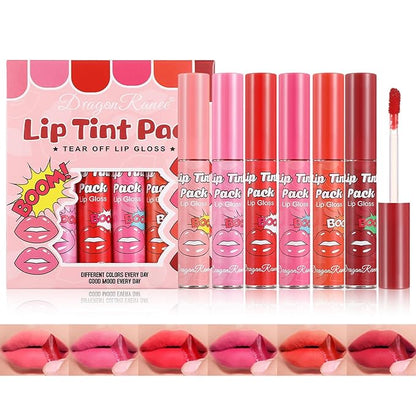 6 Colors Peel off Lip Stain Set, Peel off Lip Liner Tattoo Matte Finish Lip Tinted Lipstick Liquid Lipstick Long-Lasting Bright Colors, Lip Makeup Gift for Women