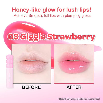 COLORGRAM FRUITY GLASS GLOSS 03 GIGGLE STRAWBERRY | Non-Sticky Glossy Lip Tint with Glass-Like Shine | Long-Lasting Hydrating Lip Gloss for Smooth & Plump Lips