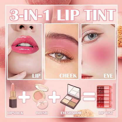Korean Velvet Watery Moisturizing Lip Tint Set - 6 Colors, Multi-Use Lip & Cheek Tint, Long-Lasting, High Pigment, Vivid Color
