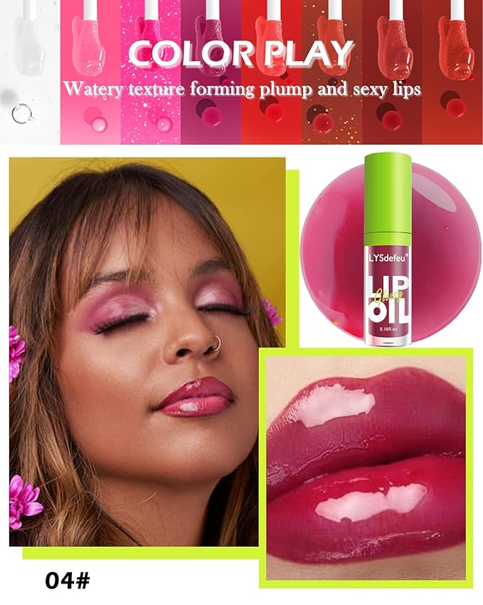 Lip Oil Lip Glaze-1Pcs Hydrating Plum Lip Glow Oil,Shiny Transparent Tint Lip Gloss Plumping,Long Lasting Non-sticky Clear Glow Reviver Lip Care Oil,Women's Day Lip Makeup Gift for Women Girl-04#