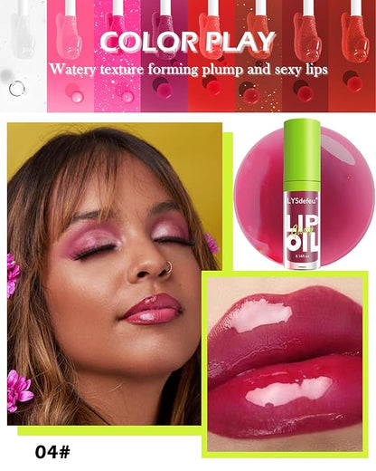 Lip Oil Lip Glaze-1Pcs Hydrating Plum Lip Glow Oil,Shiny Transparent Tint Lip Gloss Plumping,Long Lasting Non-sticky Clear Glow Reviver Lip Care Oil,Women's Day Lip Makeup Gift for Women Girl-04#