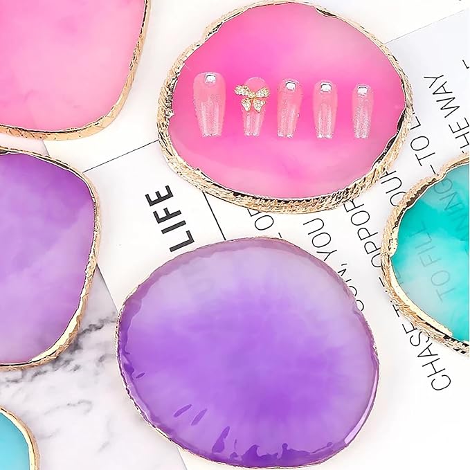 2Pcs Resin Nail Art Palette, Nail Art Painting Gel Palette, Gold Edge Color Display Board Photo Props for Nail Art, Cosmetic, Crafts, Lipstick, Jewelry, Makeup Tools