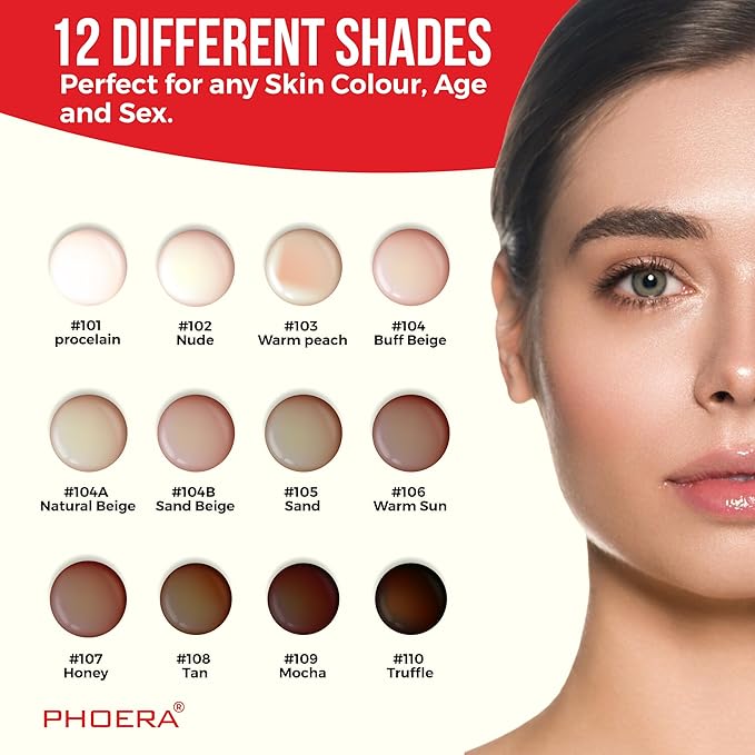 Phoera Foundation Full Coverage Makeup Set - 24hr Long Lasting Oil Control - Same Foundation Smarter Packaging - Inc x2 30ml Foundation (102 Nude)