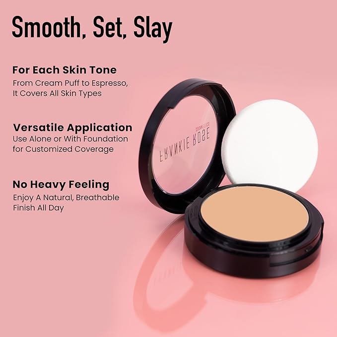 Frankie Rose Cosmetics Powder Foundation – Full Coverage Face Powder For Pores & Imperfections, Evens Out Skin Tone & Shine-Control | 58 Grams (Silk)