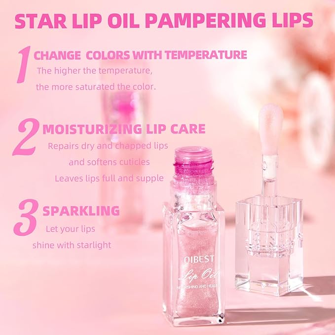2PCS Magic Color Changing Lip Oil, Warm Change Moisturizing Lip Gloss Lip Oil Hydrating Lip Oil, Upgraded Long Lasting Nourishing Magic Big Brush Color Changing Lip Oil（Pink+Red）