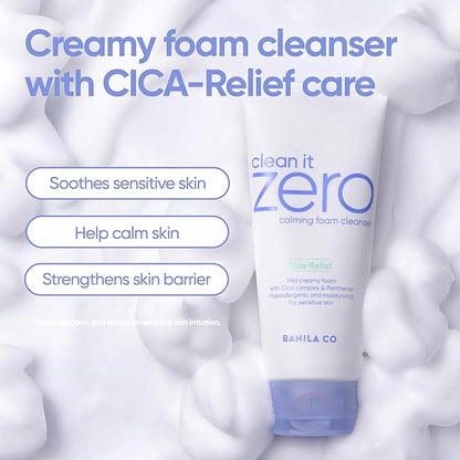 BANILA CO Clean It Zero Calming Double Cleanse Set | Calming Cleansing Balm 100ml + Calming Foam Cleanser 150ml | CICA, Madecassoside | Korean Vegan Cleanser for Sensitive Skin