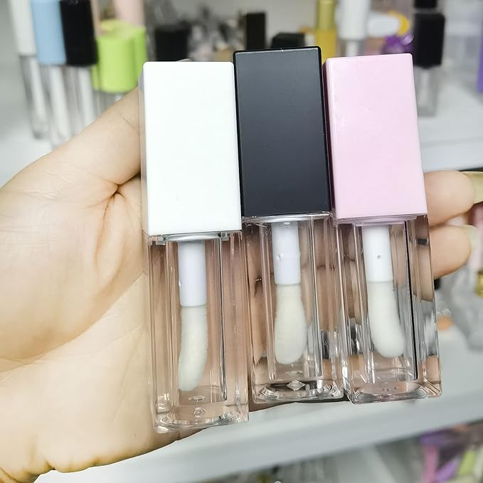 24pcs 5ml Empty square black lipgloss tubes bulk wholesale with big wand lipgloss containers