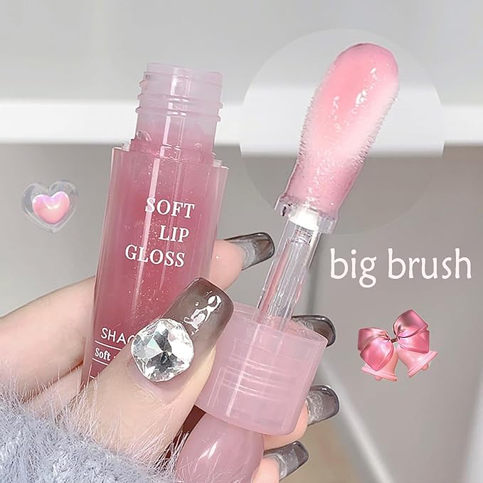 6 Colors Plumping Lip Gloss Set, Hhydrating Water Mirror Clear Lipstick Makeup, Shimmery Glitter Moisturizing Lip Gloss with Shimmery Finish - Lightweight, Sheer, and Hydrating