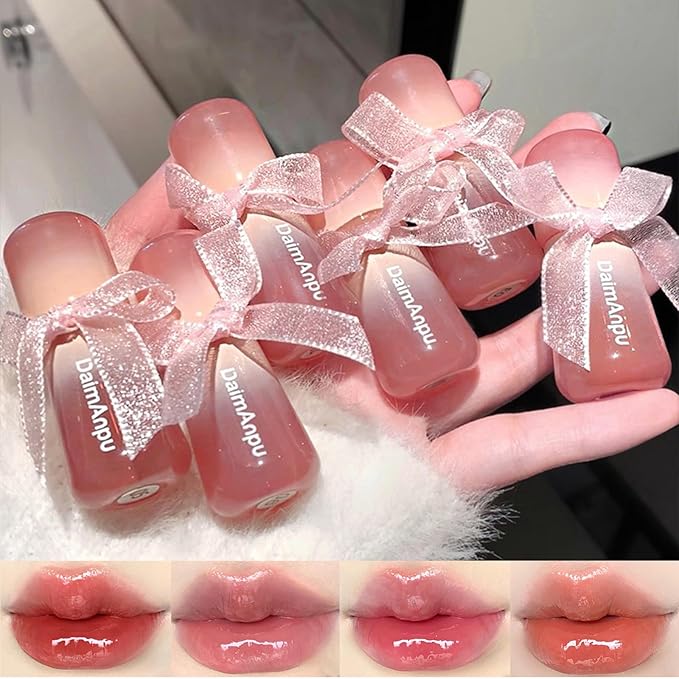 6Pcs Hydrating Lip Gloss Jelly Lipstick, Clear Oxygen Lip Glaze, Moisturizing & Plumping Water Lip Stain Waterproof Long Lasting Cute Makeup for Girls