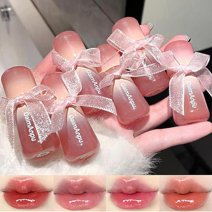 6Pcs Hydrating Lip Gloss Jelly Lipstick, Clear Oxygen Lip Glaze, Moisturizing & Plumping Water Lip Stain Waterproof Long Lasting Cute Makeup for Girls