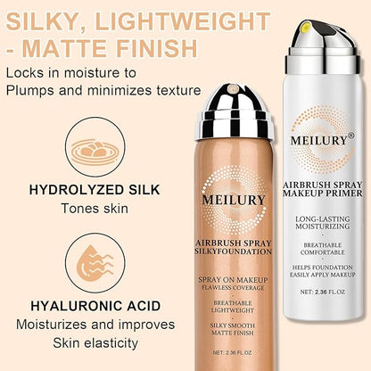 AirBrush Foundation Spray Set, Spray Foundation Makeup and Hydrating Face Air Primer Kit, Longwear Waterproof Liquid Matte Foundation Mist for Flawless Look (02 Beige)