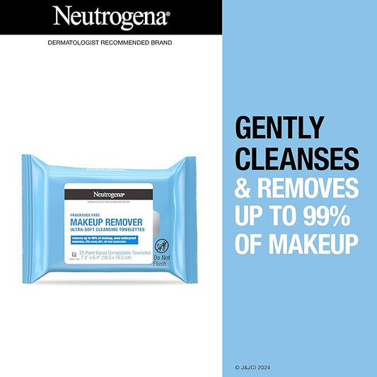 Neutrogena Fragrance-Free Makeup Remover Cleansing Towelette Singles, Individually-Wrapped Daily Face Wipes to Remove Dirt, Oil, Makeup & Waterproof Mascara for Travel & On-the-Go, 20 ct (Pack of 6)