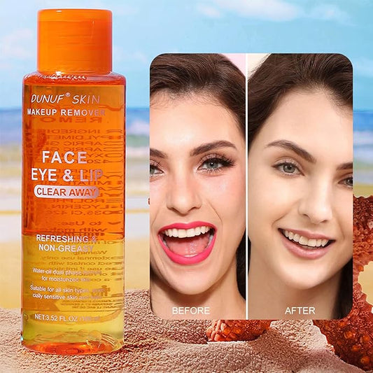 Oil-Free Dual Phase Makeup Remover – Gentle on Sensitive Eyes, Removes Waterproof Makeup | Moisturizing 3-in-1 Formula (100ml ORANGE)
