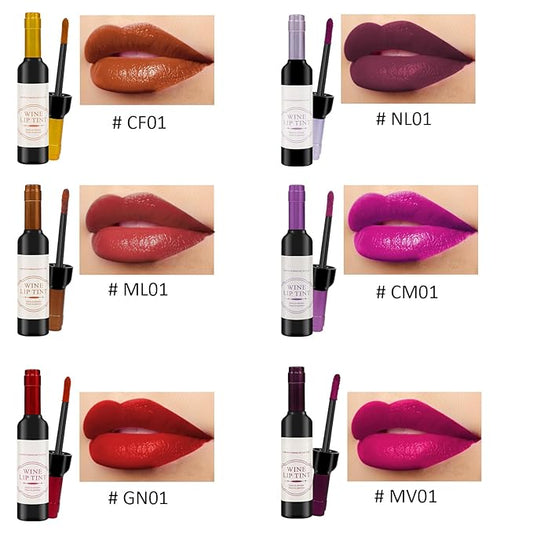 ALIVER Wine Lip Tint 6 Colors/Set, Waterproof Long Lasting Lip Stain, Non stick Cup Lip Gloss, Light