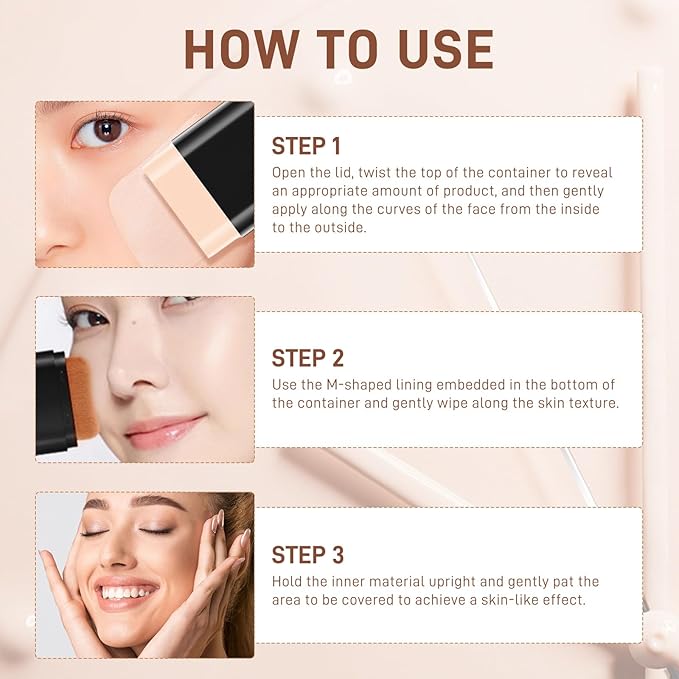 3 In 1-Luxury Anti-Wrinkle Foundation Stick， Flawless Eraser Foundation With Brush，Contour Stick Foundations Face for Women，Multi-use Makeup (Light Color, 0.71)