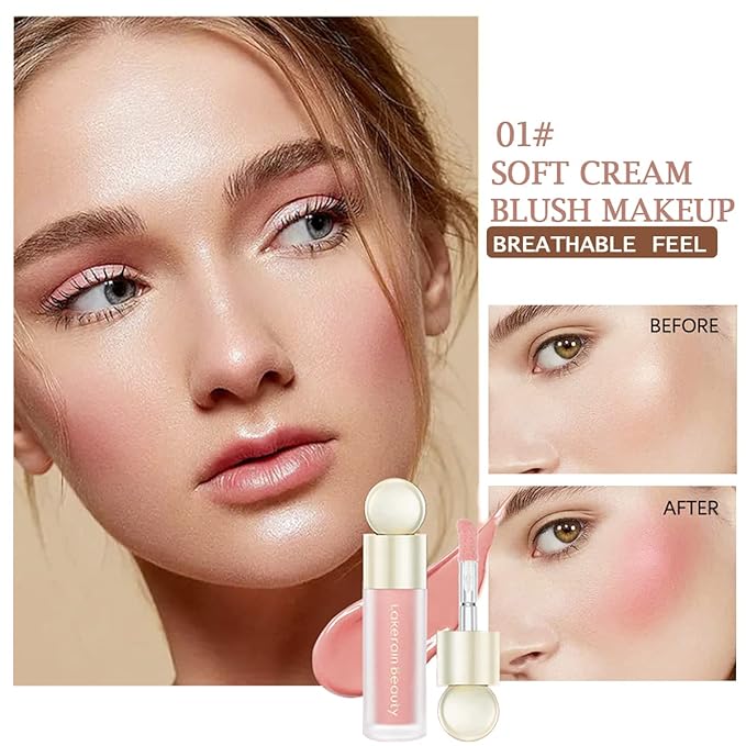 Liquid Blush,Soft Cream Face Blush Dewy Cheek Tint Moisturizing Natural Matte Looking Weightless Smooth Skin Tint Blush Makeup - #01