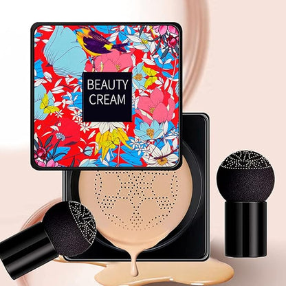 Mushroom Head Air Cushion CC Cream Flawless Foundation, Moisturizing Matte Concealer Makeup Base Long Lasting BB Cream with Mushroom Makeup Sponge (Natural)