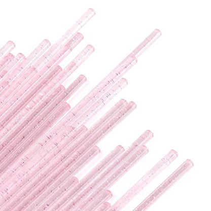 (400+300 Pieces) Pink Crystal Handle - 400 Cotton Swabs + 300 Brushes for Lash Extensions, Makeup (Simple Packaging)-(Crystal Pink)