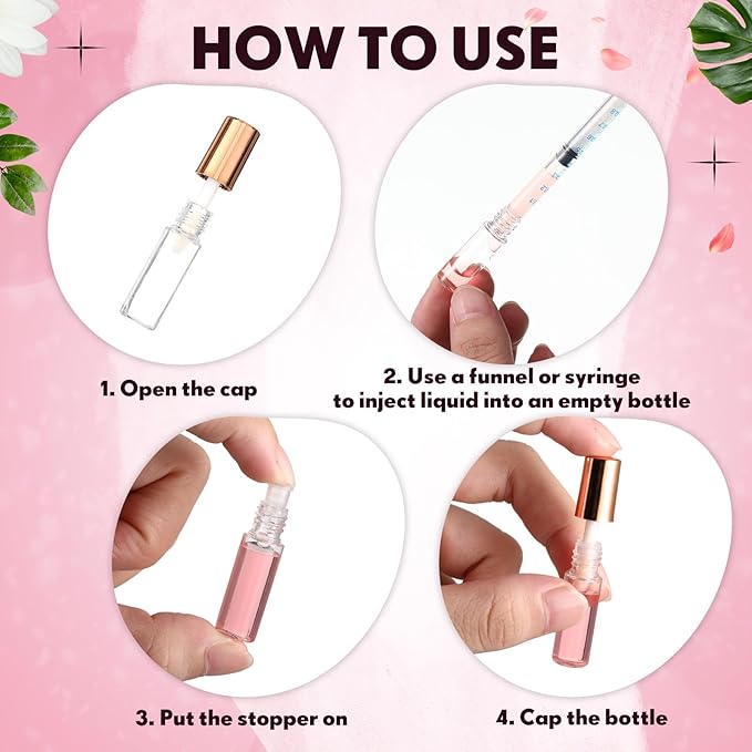 Jinei 150 Pcs Clear Empty Lip Balm Bottles 1.2ml Mini Lip Gloss Tubes, Refillable Containers Transparent Plastic Clear Lipstick Tubes for Girl Women DIY Makeup Sample Travel(Rose Gold)