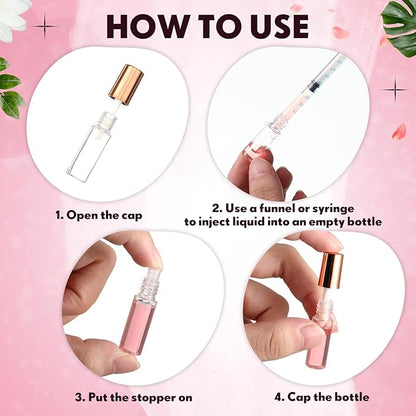 Jinei 150 Pcs Clear Empty Lip Balm Bottles 1.2ml Mini Lip Gloss Tubes, Refillable Containers Transparent Plastic Clear Lipstick Tubes for Girl Women DIY Makeup Sample Travel(Rose Gold)