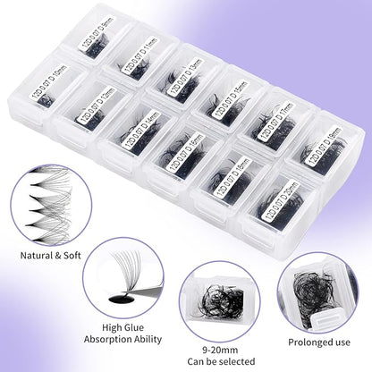 1200 Fans Lash Extension Premade Fans Eyelash Extensions 9-20mm Mixed 12D Eyelash Extension D Curl Pointed Base Volume Lash Extensions Lash Extensions(1200PCS-12D-0.07-D, 9-20mm mixed tray)